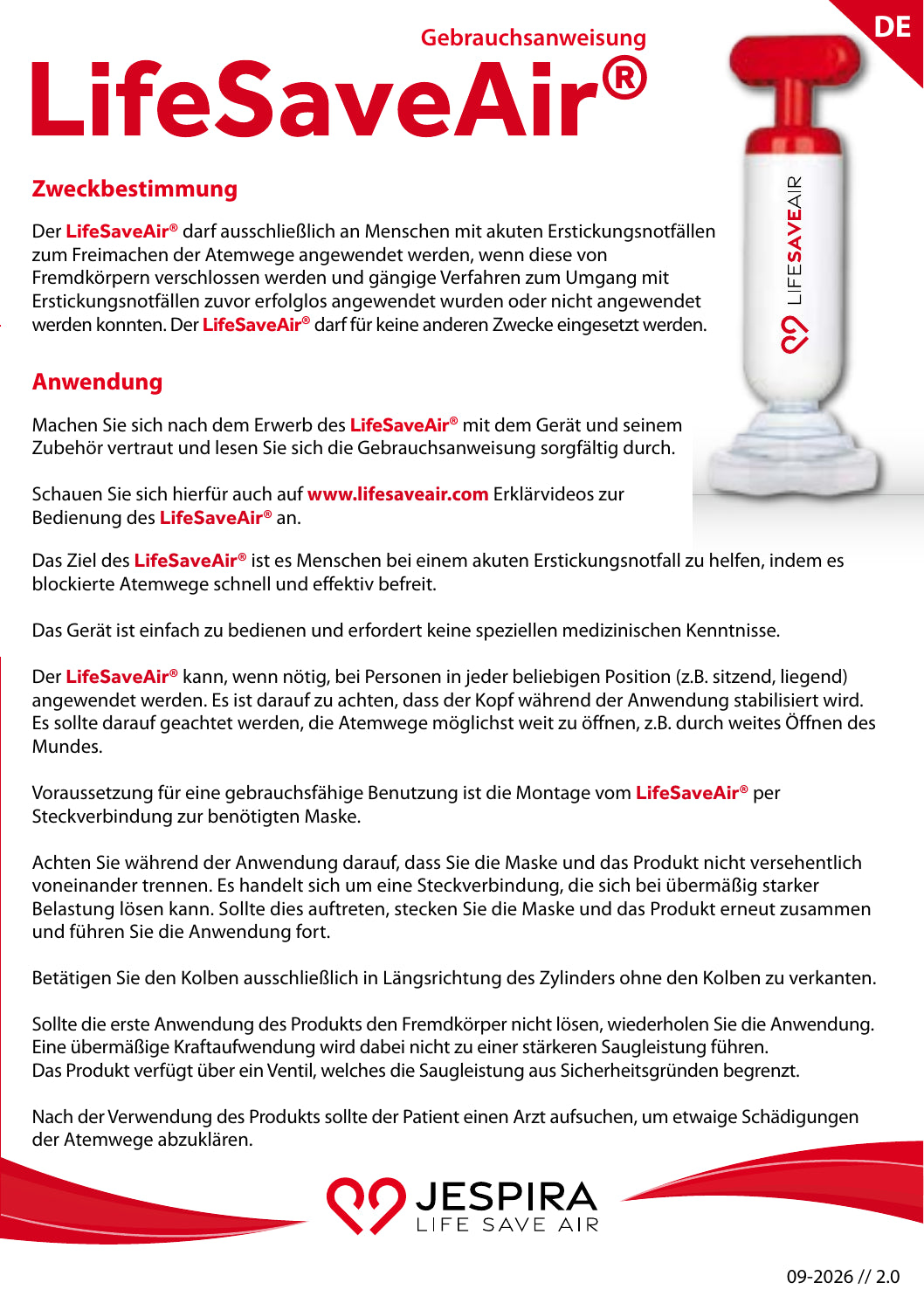 LifeSaveAir Gebrauchsanweisung