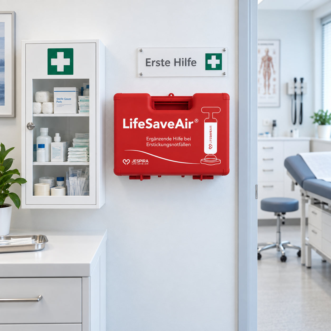 LifeSaveAir Kunststoffkoffer bei der medizinischen Notfallausstattung in einer Praxis