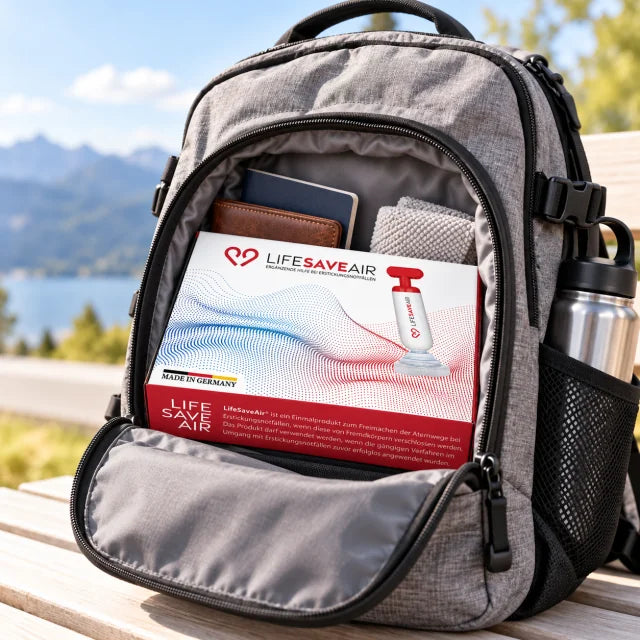 LifeSaveAir griffbereit im Rucksack