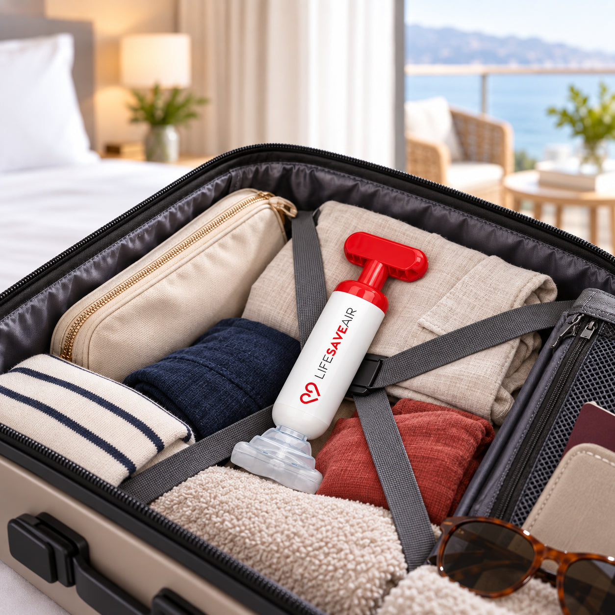 LifeSaveAir griffbereit im Urlaub